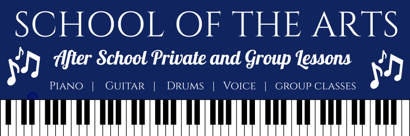 blue and grey graphic for the School of the Arts registration